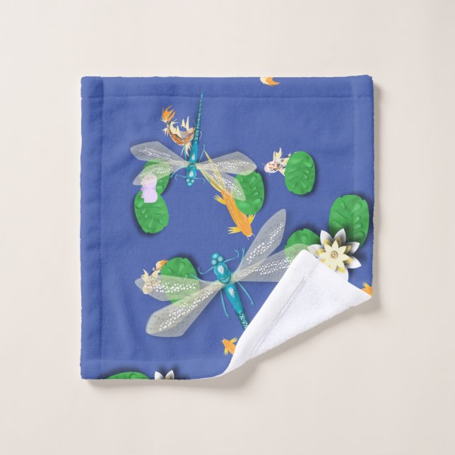 Koi Carp, Water Lily and Blue Dragonflies  Wash Cloth (Wash Cloth)