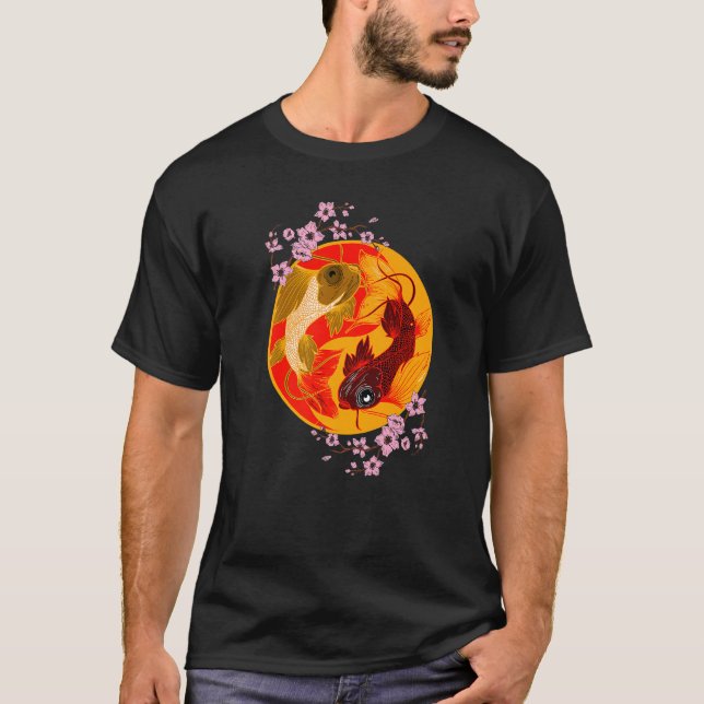 Koi Cherry Blossom Yin Yang Japanese Koi Carp Nish T-Shirt (Front)