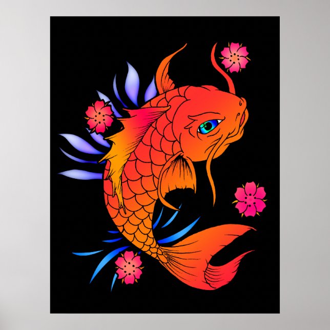 koi fish and flowers poster (Front)