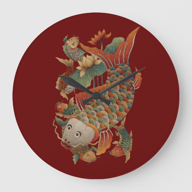 koi fish and lotus flowers large clock (Front)