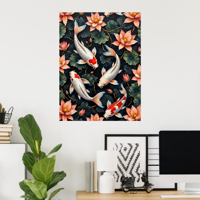Koi Fish and Lotus Flowers Poster (Home Office)