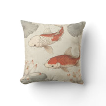 Koi Fish and Lotus Japanese Pillow