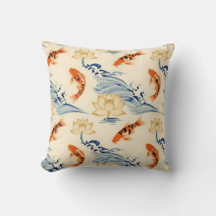 Koi Fish and Lotus Seamless Pattern Cushion