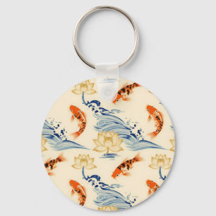 Koi Fish and Lotus Seamless Pattern Key Ring