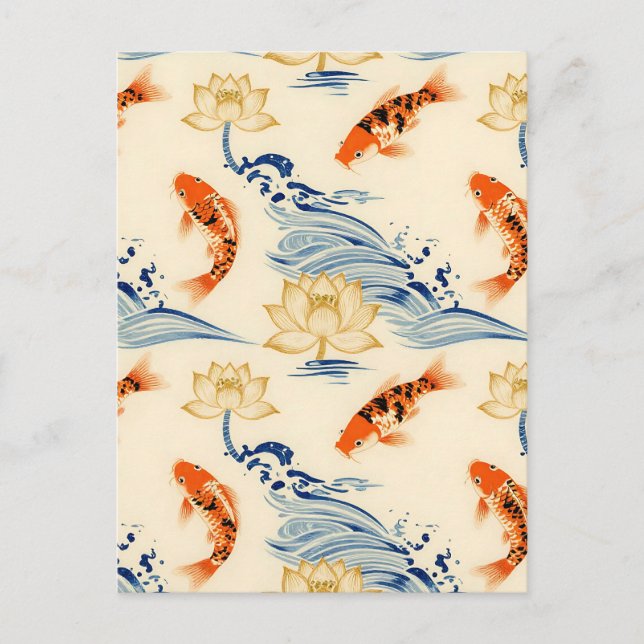 Koi Fish and Lotus Seamless Pattern Postcard (Front)