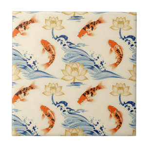 Koi Fish and Lotus Seamless Pattern Tile