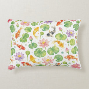Koi fish and lotus watercolor decorative cushion