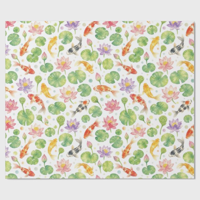 Koi fish and lotus wrapping paper (Flat)
