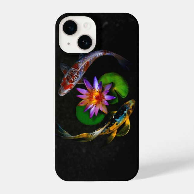 Koi Fish around Lotus Flower in a Zen Pond iPhone Case (Back)