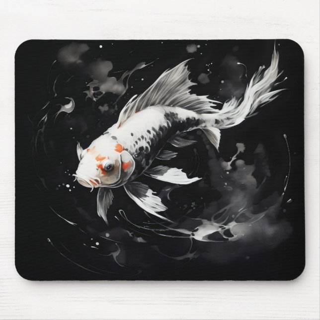 Koi Fish Black Ink Painting Mouse Mat (Front)