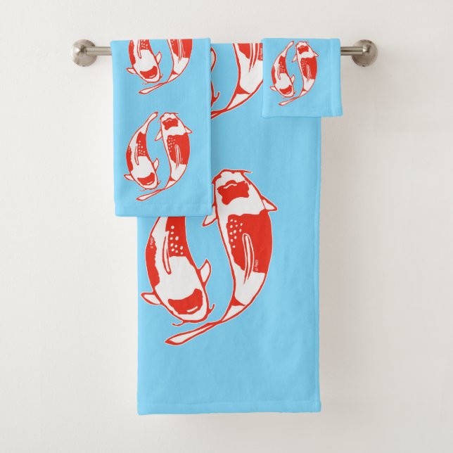Koi Fish Blue Towel Set (Insitu)