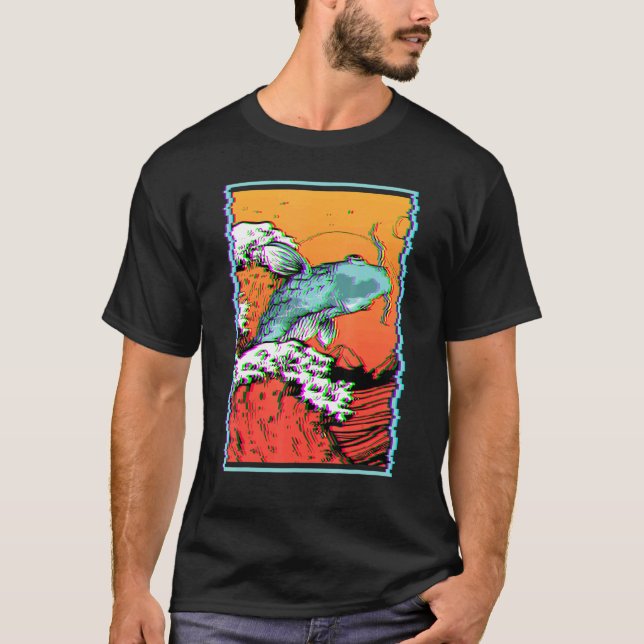 Koi Fish Carp Fishing Japanese Great Wave Off Kana T-Shirt (Front)