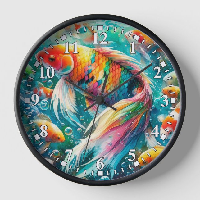 Koi Fish Colourful Wall Clock (Front)
