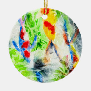 Koi fish colourful watercolor art ceramic tree decoration
