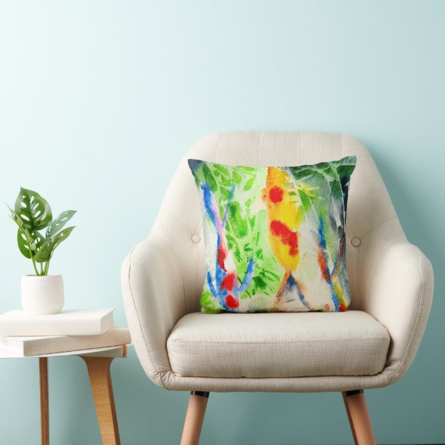 Koi fish colourful watercolor art cushion (Chair)