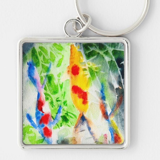 Koi fish colourful watercolor art key ring (Front)