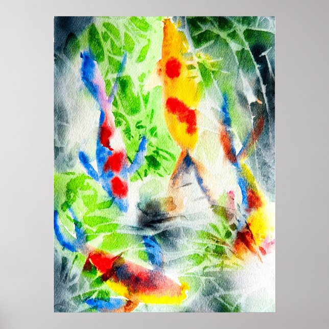 Koi fish colourful watercolor art poster (Front)
