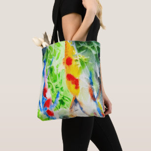 Koi fish colourful watercolor art tote bag