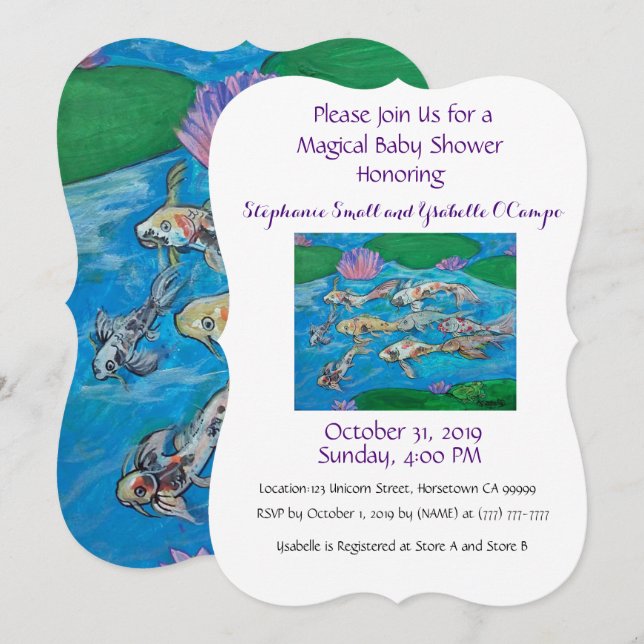 Koi Fish Cute Wild Animal Baby Shower Invitation (Front/Back)