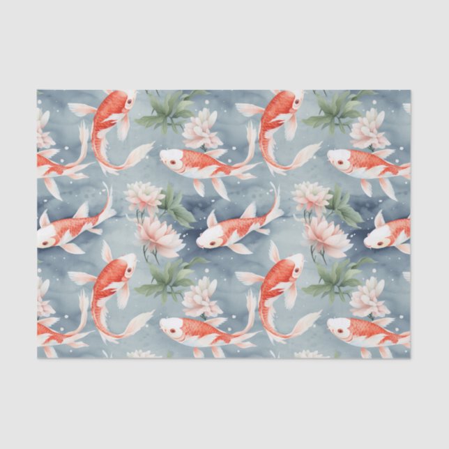 Koi Fish Floral Pond Decoupage Tissue Paper (Front)