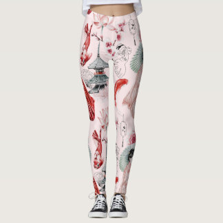 Koi fish Geisha Japanese pattern leggings