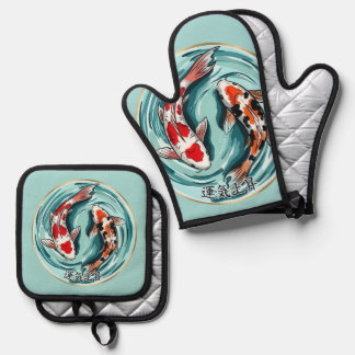 Koi Fish Good Fortune – Japanese Luck Oven Mitt & Pot Holder Set