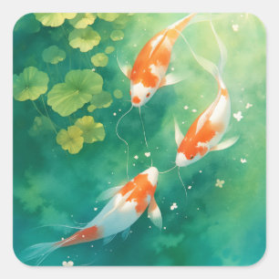 Koi Fish Harmony in the Pond Square Sticker
