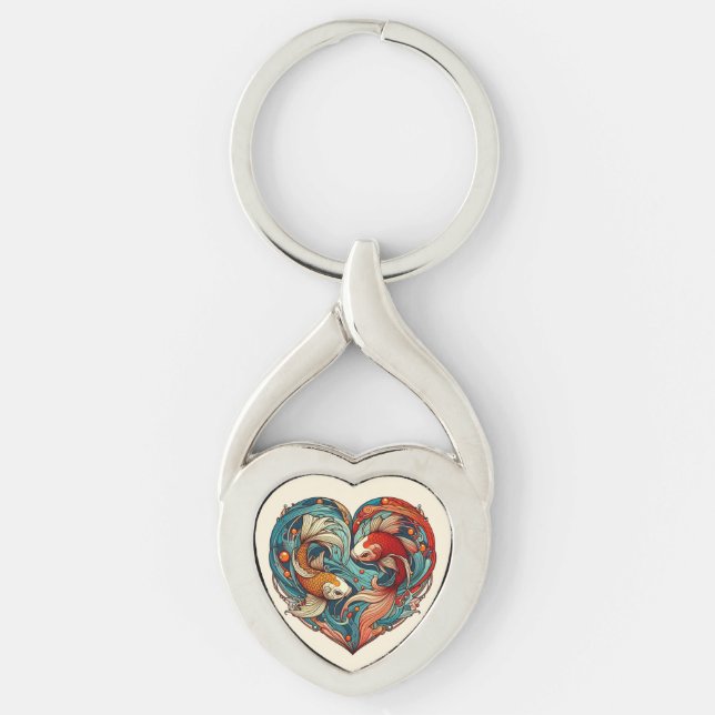 Koi Fish Heart Key Ring (Front)