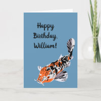 Koi Fish Illustration Orange and Blue Birthday
