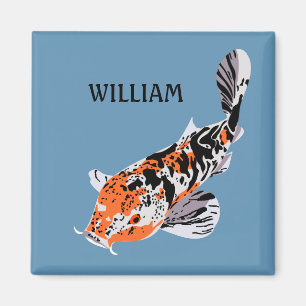 Koi Fish Illustration Orange and Blue Personalised Magnet