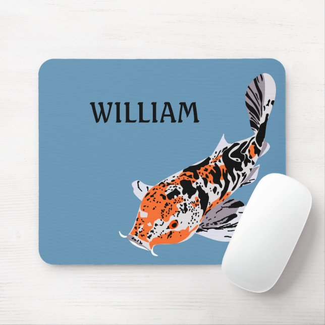 Koi Fish Illustration Orange and Blue Personalised Mouse Mat (With Mouse)
