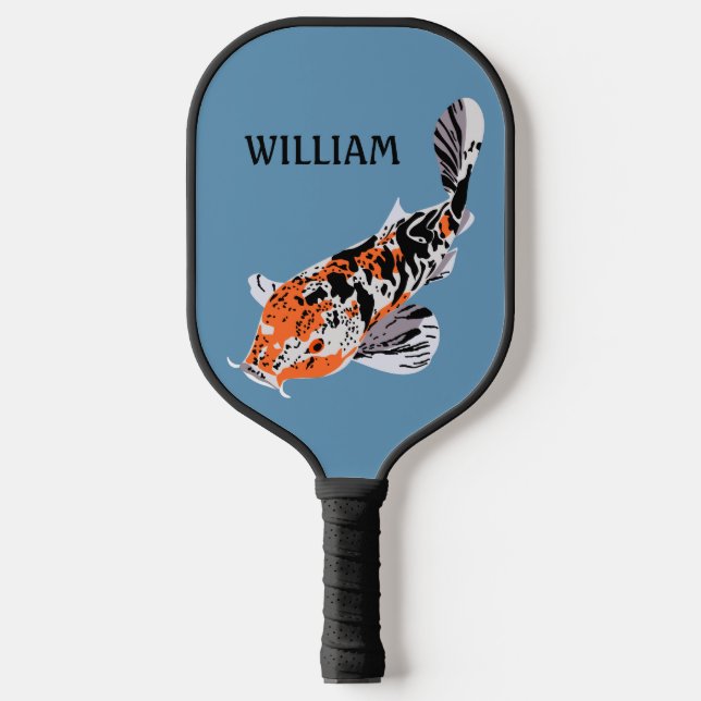 Koi Fish Illustration Orange and Blue Personalised Pickleball Paddle (Front)