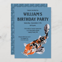 Koi Fish Illustration Orange, Blue Birthday Party