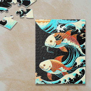 Koi Fish in a Great Wave Comic Book Style  Jigsaw Puzzle