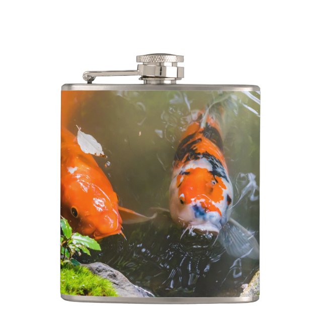 Koi fish in a pond hip flask (Front)