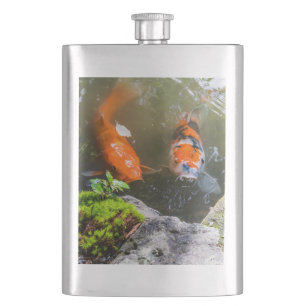 Koi fish in a pond hip flask