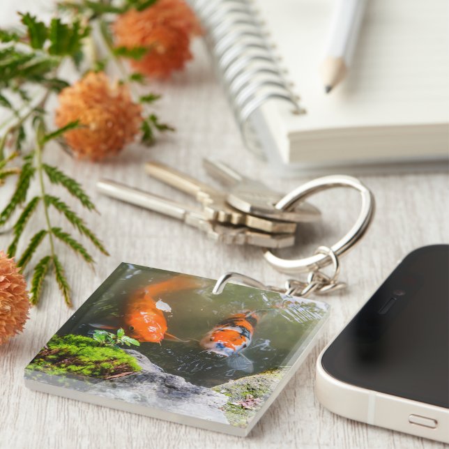 Koi fish in a pond key ring (Front Right)