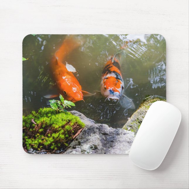 Koi fish in a pond mouse mat (With Mouse)
