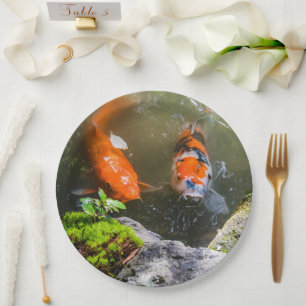 Koi fish in a pond paper plate