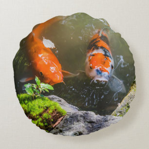 Koi fish in a pond round cushion