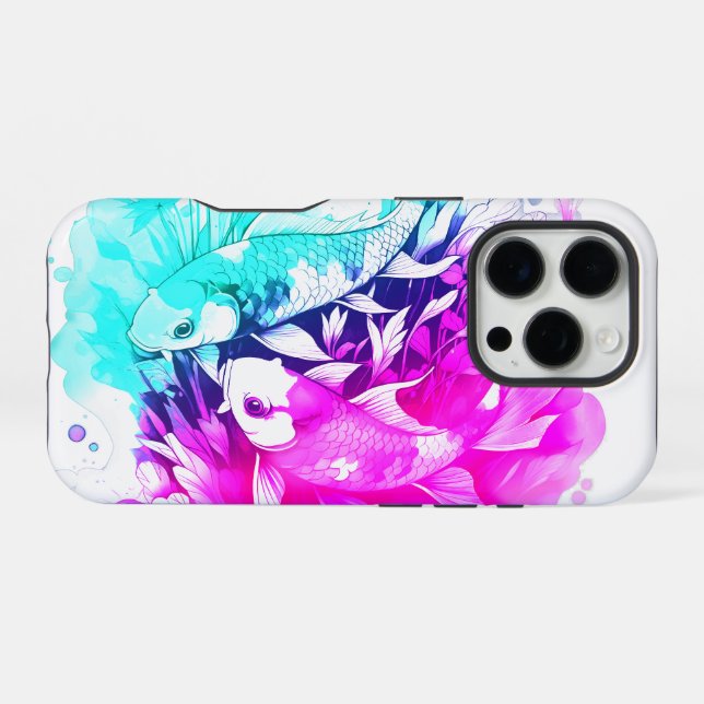 Koi Fish in Pink and Blue iPhone Case (Back Horizontal)