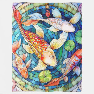 Koi Fish in Stained Glass Fleece Blanket