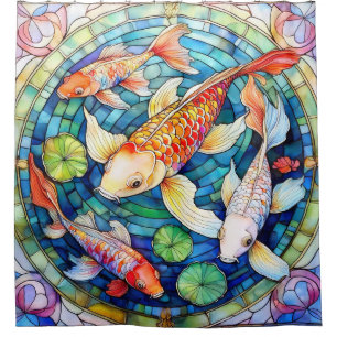 Koi Fish in Stained Glass Shower Curtain