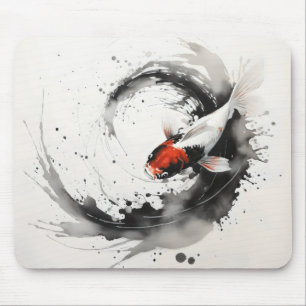 Koi Fish Ink Painting Mouse Mat