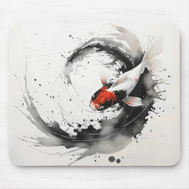 Koi Fish Ink Painting Mouse Mat (Front)