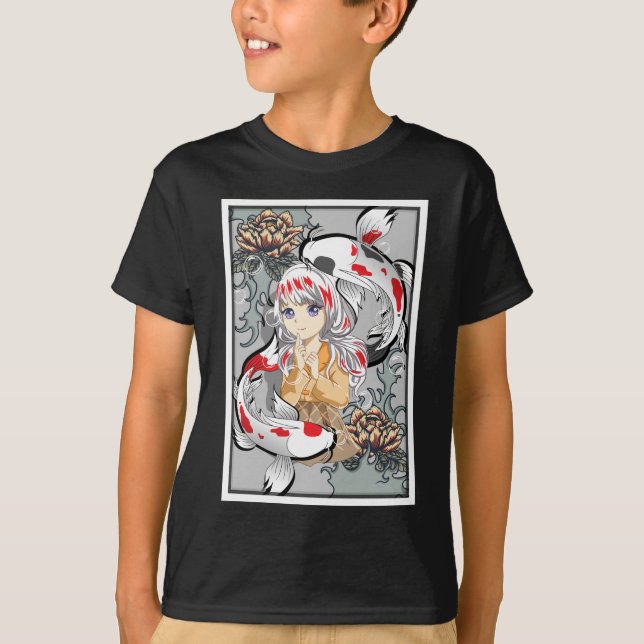 Koi Fish Japanese Aesthetic Anime Otaku Girl T-Shirt (Front)