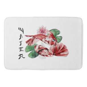 Koi Fish Japanese Style Script Oriental Art  Bath Mat