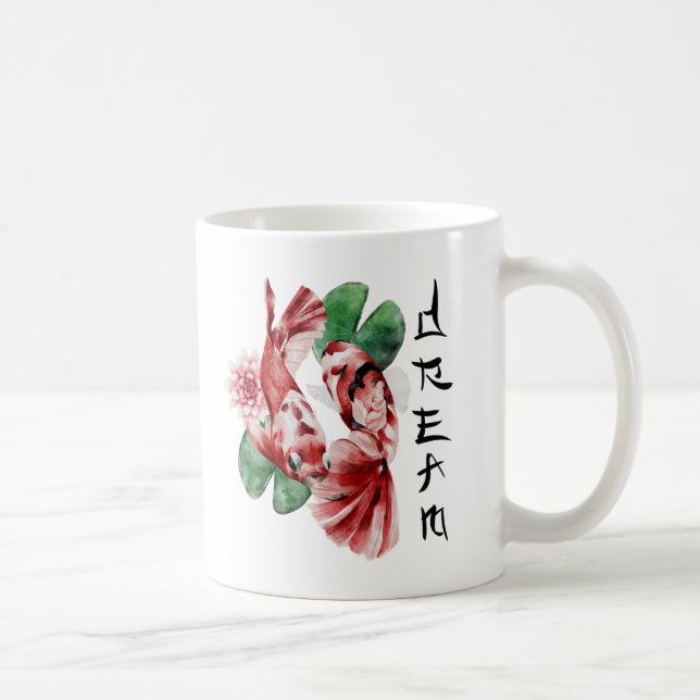 Koi Fish Japanese Style Script Oriental Art Coffee Mug (Right)