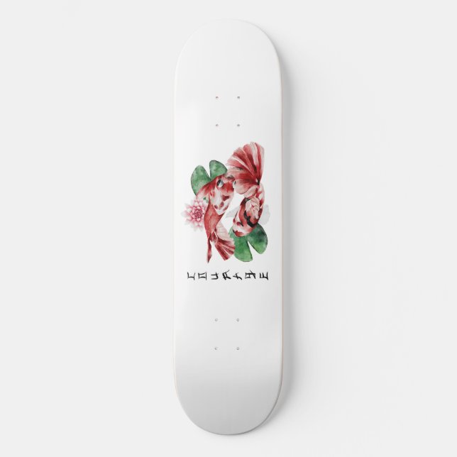  Koi Fish Japanese Style Script Oriental Art Skateboard (Front)