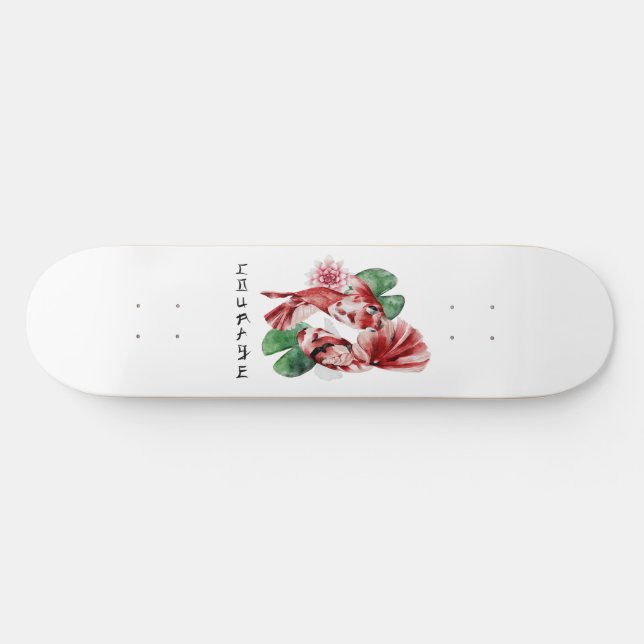  Koi Fish Japanese Style Script Oriental Art Skateboard (Horz)